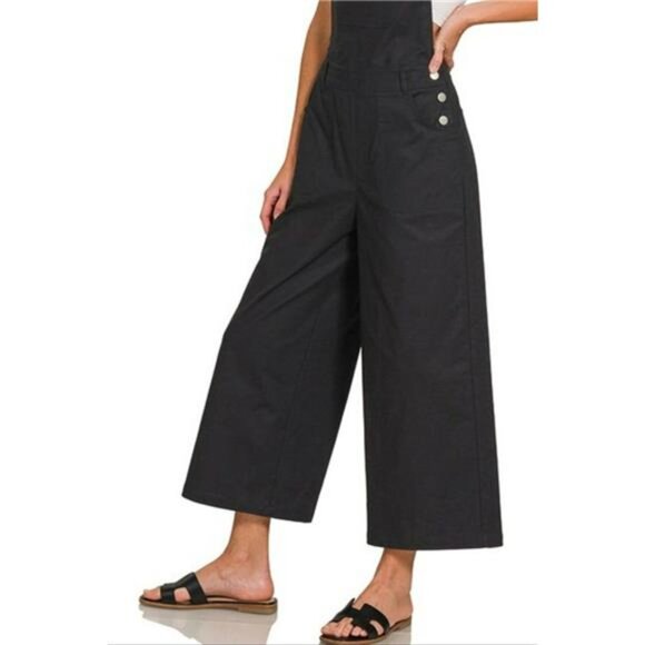 Zenana Woven Spaghetti Strap Overalls - Picture 2 of 2